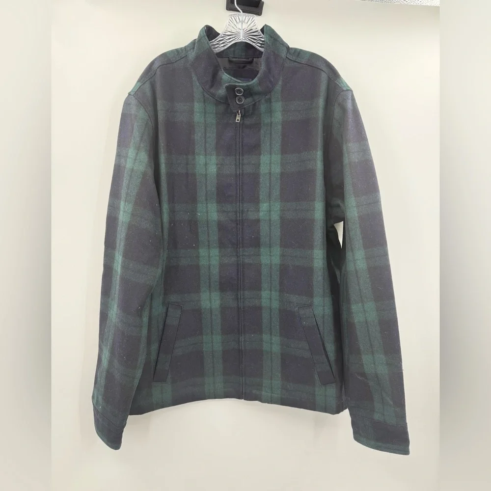 Lands End Men's Canvas‎ Lined Plaid Wool Dress Jacket Green Tartan Size XL